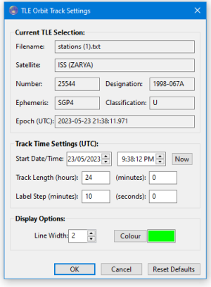 TLE Orbit Track Settings